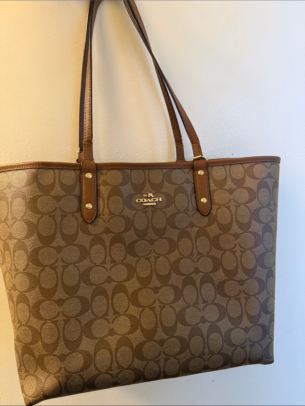 Coach Brown Signature Canvas Tote with Leather Straps